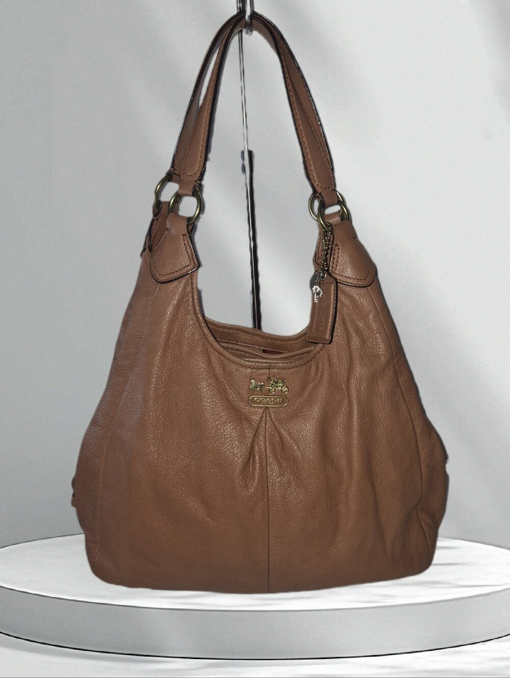 Coach Madison Maggie Hobo Bag Pebbled Leather Cognac Brown Gold - Excellent!